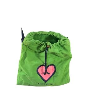 Life is Good Green Backpack Adjustable Straps Pink‎ Heart Zip Pocket Back